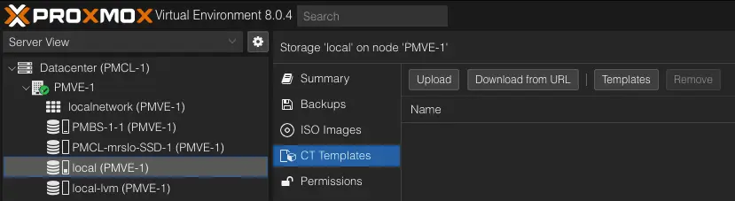 Proxmox - Host - Speicher - CT Template