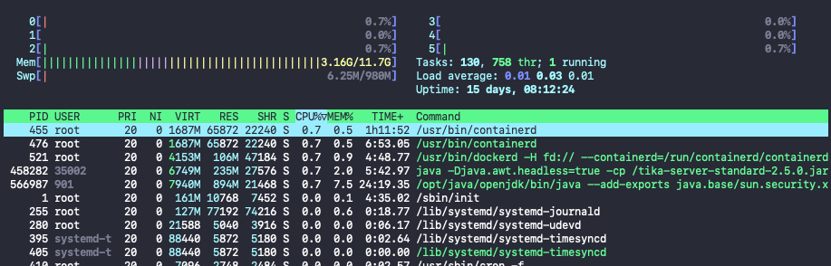 Beispielansicht für htop