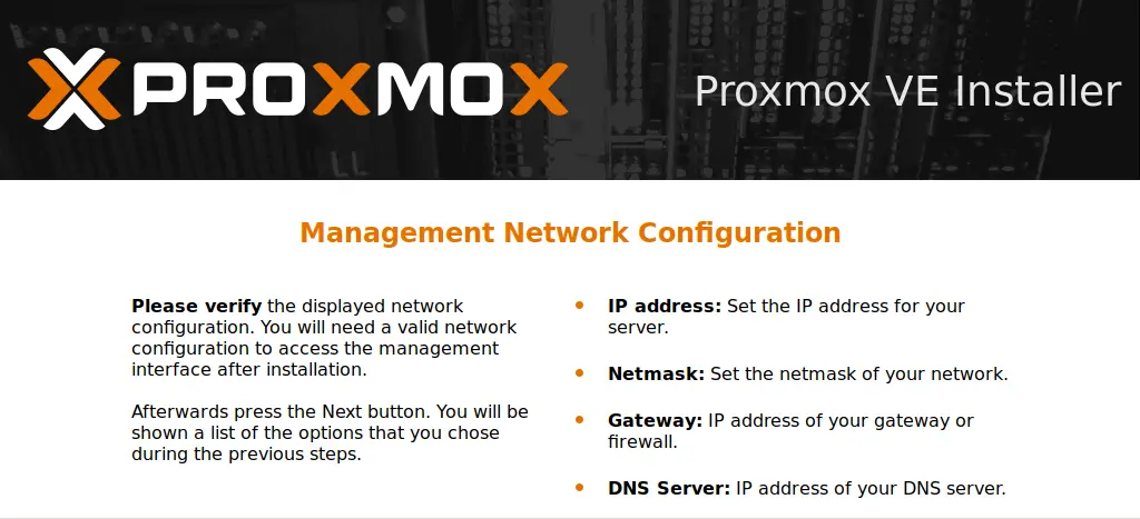 Proxmox Installation - IP-Adresse, Gateway usw. definieren