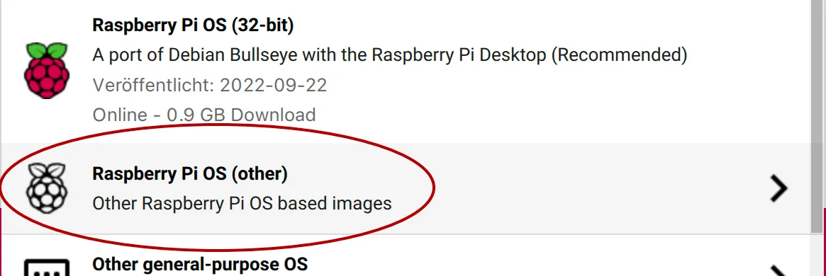 Auswahl von “Raspberry Pi OS (other)”