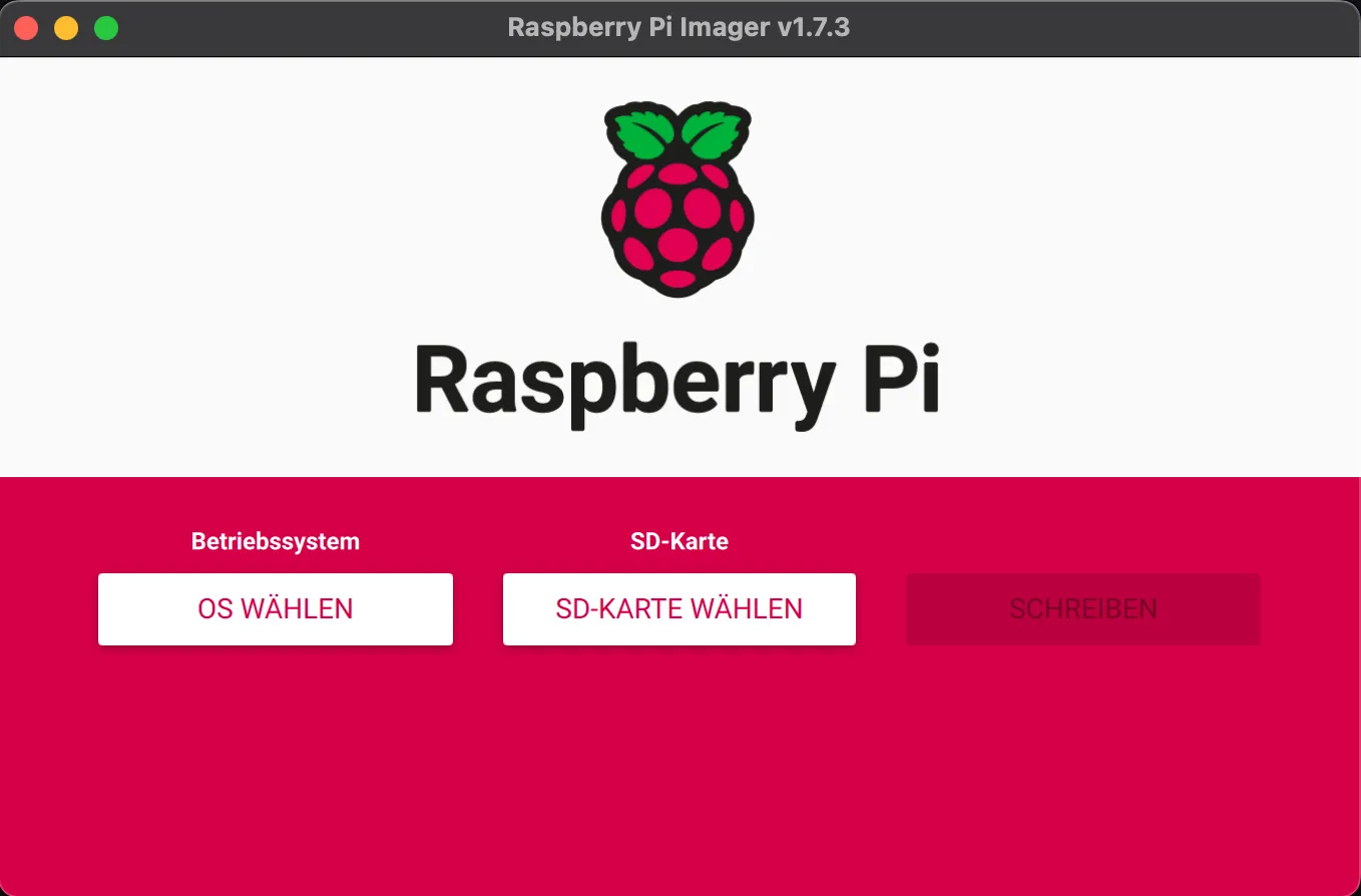 Hauptmenü vom Raspberry Pi Imager