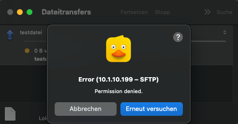 Cyberduck - Permission denied auf oberster Ordnerebene