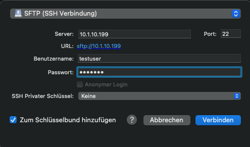 Cyberduck - Login auf SFTP-Server